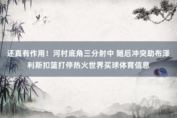 还真有作用！河村底角三分射中 随后冲突助布泽利斯扣篮打停热火世界买球体育信息