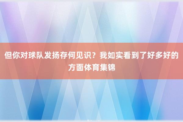 但你对球队发扬存何见识？我如实看到了好多好的方面体育集锦